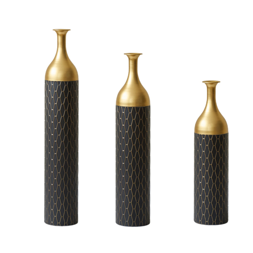 3-Piece Handcrafted Metal Floor Vase Set