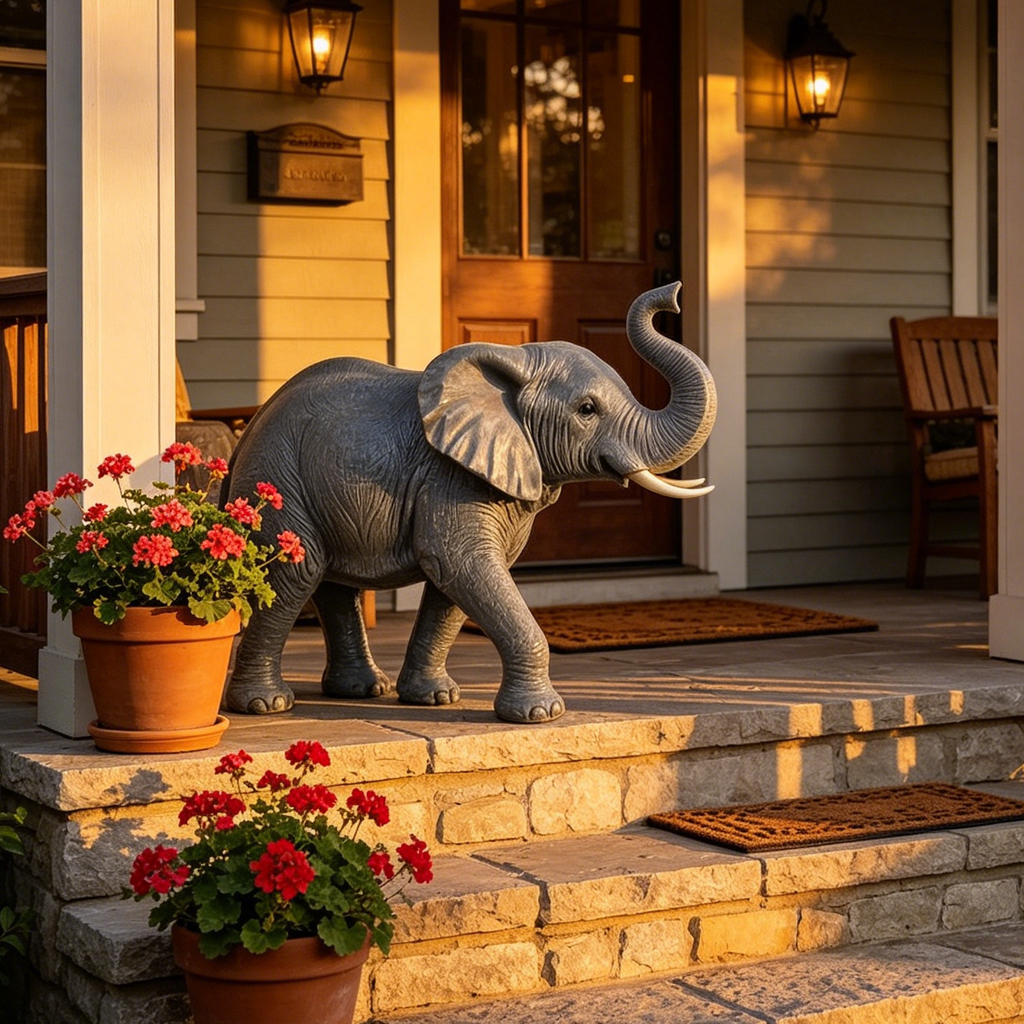 20" Tall Resin Elephant Statue with Raised Trunk