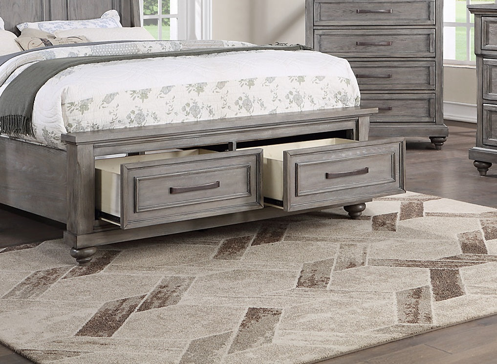 Vintage Queen Size Bed with Underbed Drawer and Nightstands