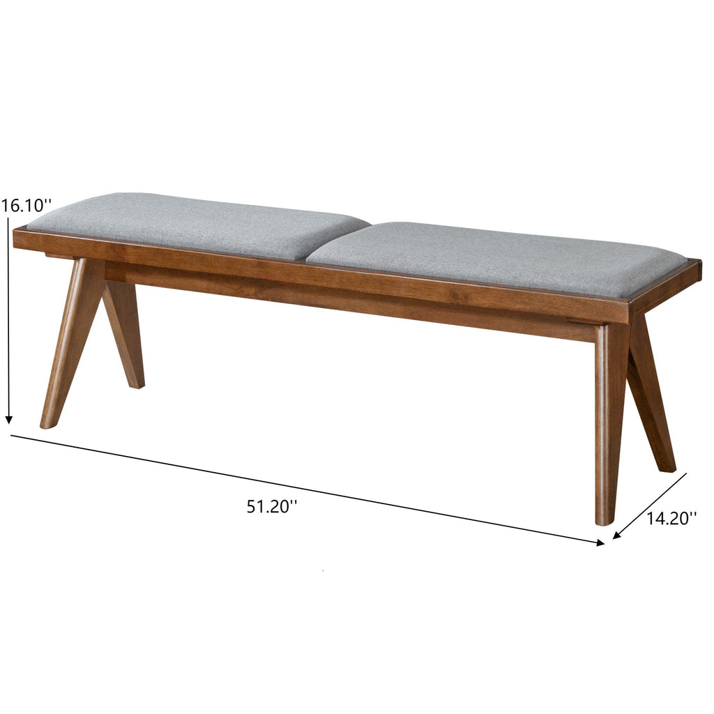 Keira Solid Wood Bench with Grey Fabric