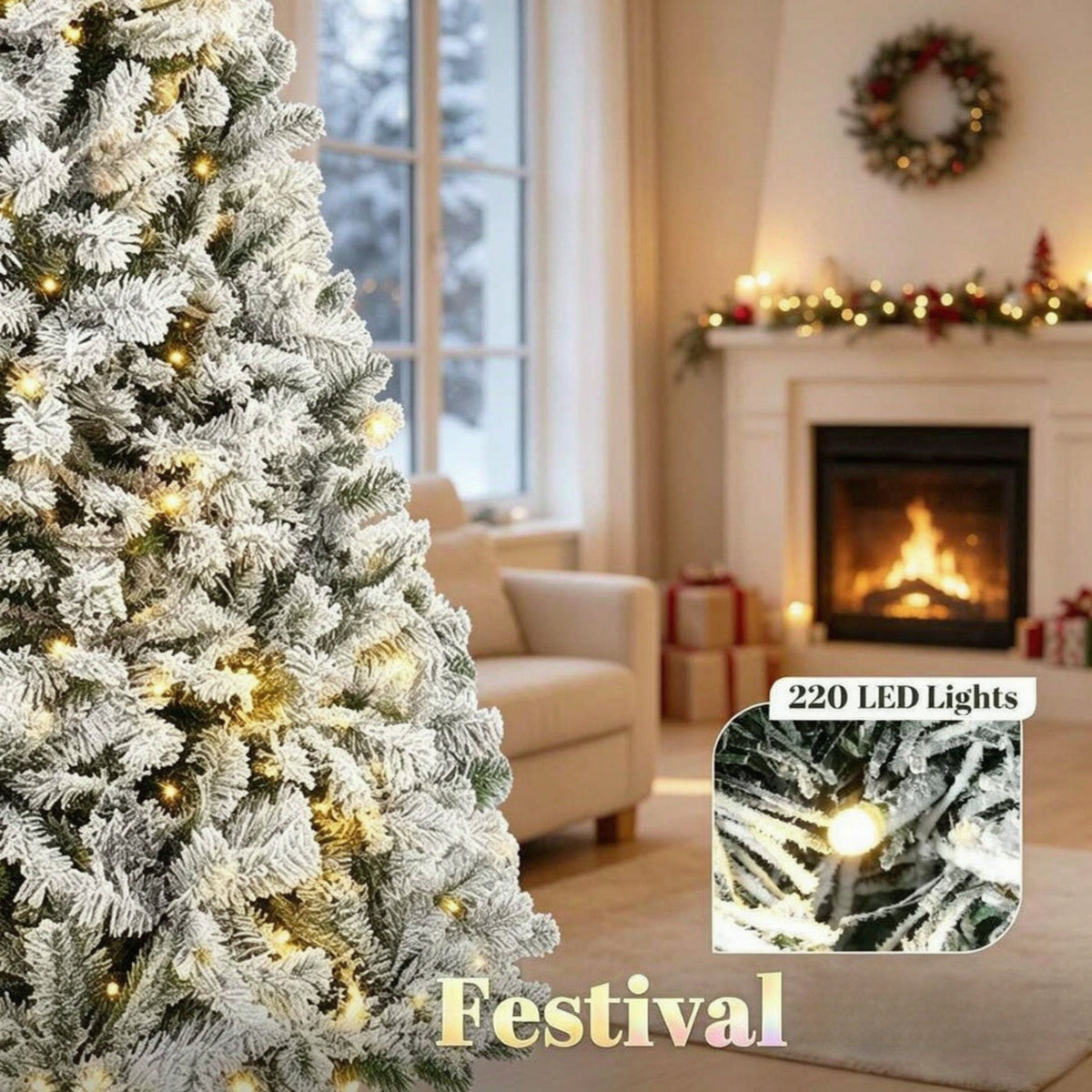 6 ft Pre-Lit Flocked Fraser Fir Artificial Christmas Tree