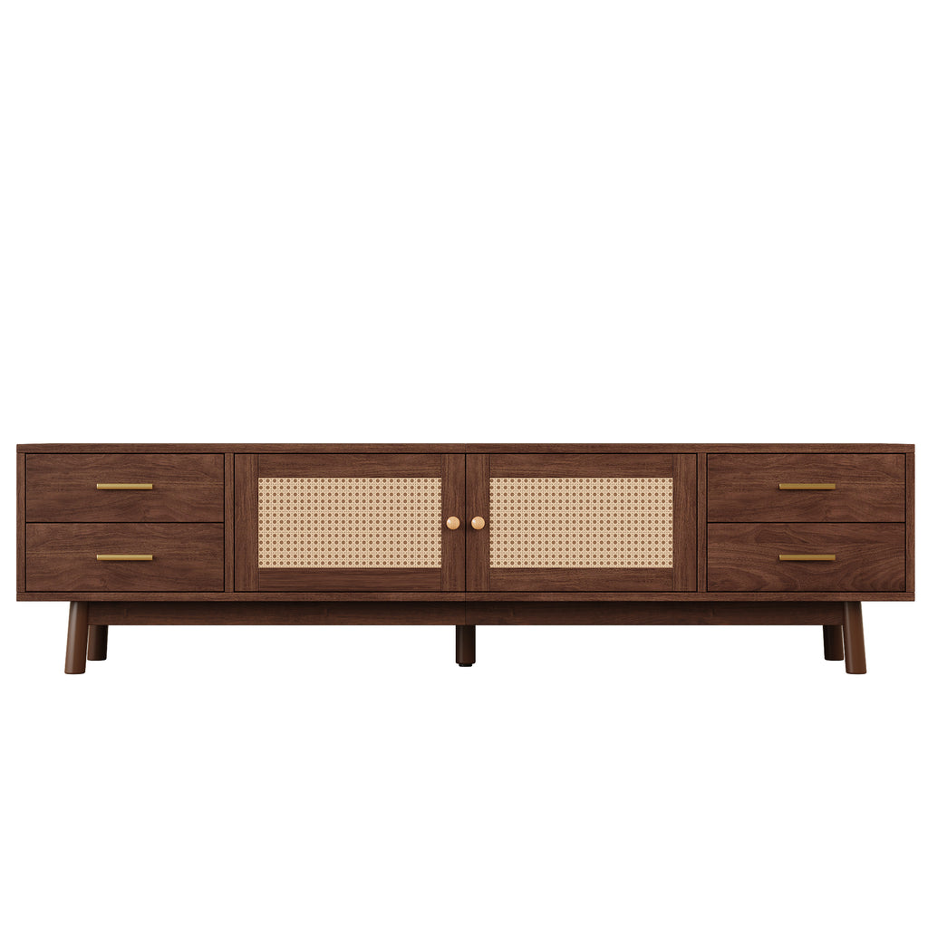 70-Inch Modern TV Stand with Rattan Doors