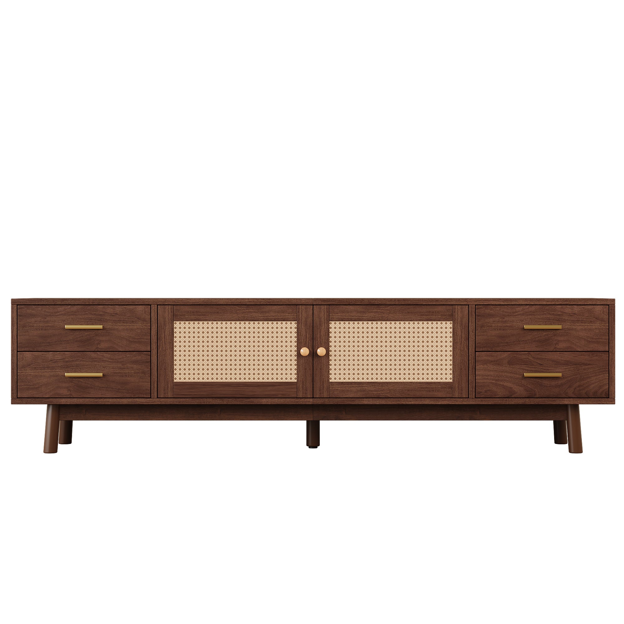 70-Inch Modern TV Stand with Rattan Doors