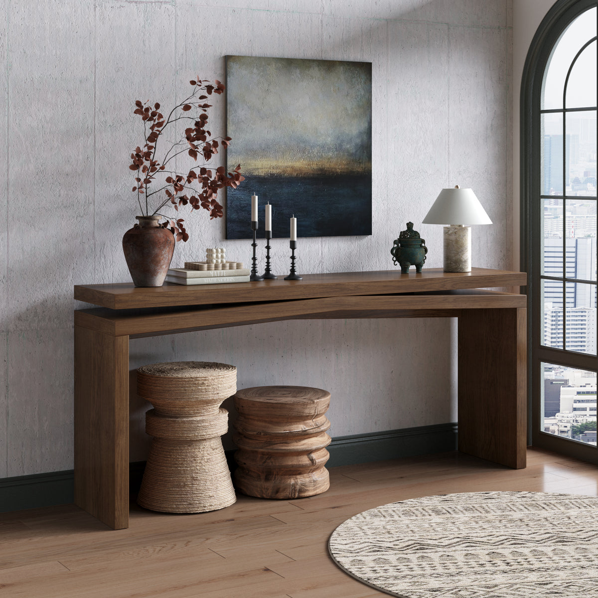65-Inch Solid Wood Console Table, Farmhouse Rustic, Deep Brown