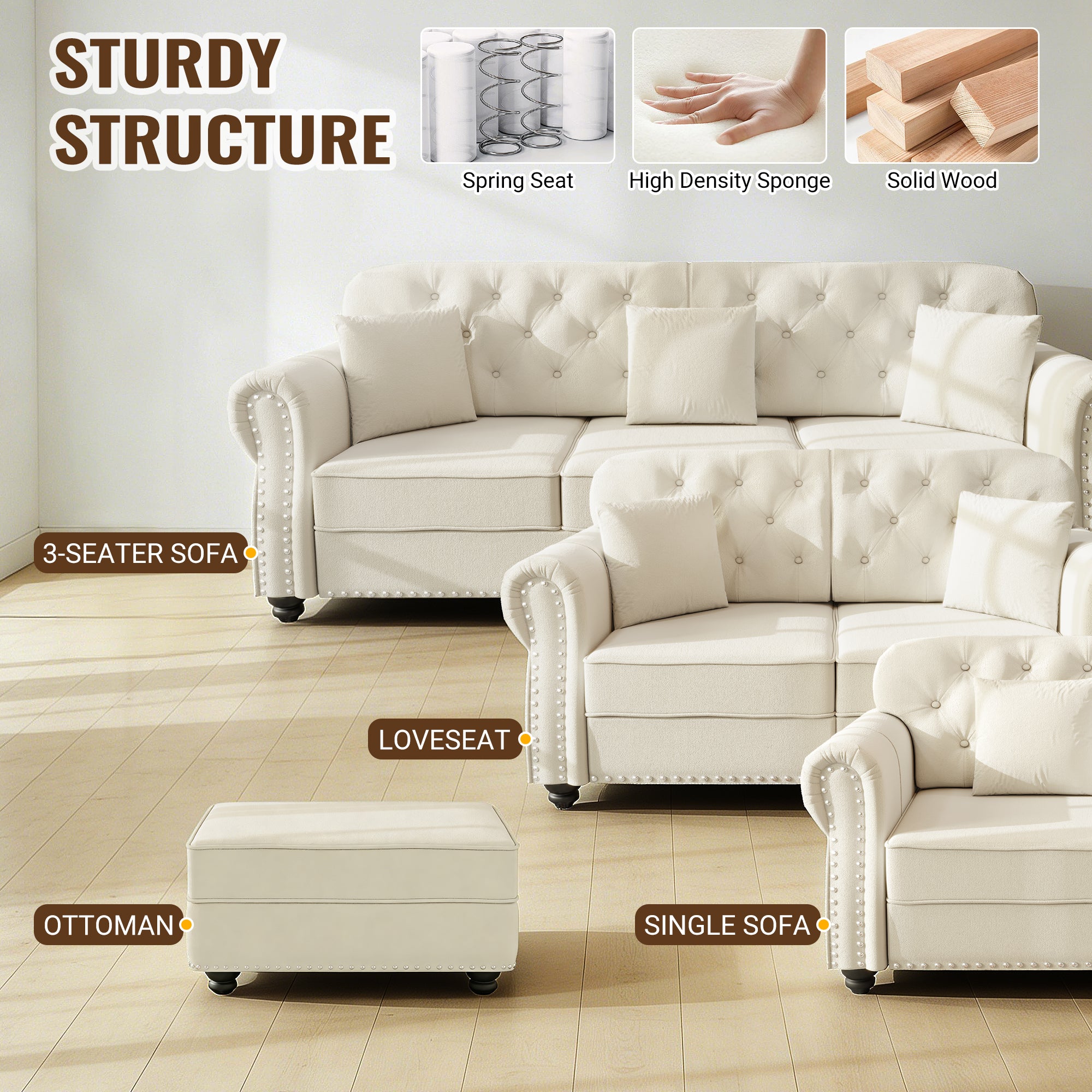41.3" Upholstered Velvet Sofa with Nailhead Trim