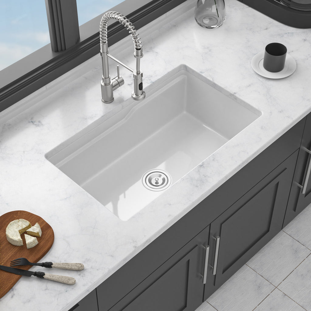 32"x19"x10" Undermount Workstation Single Bowl Porcelain Fireclay Kitchen Sink