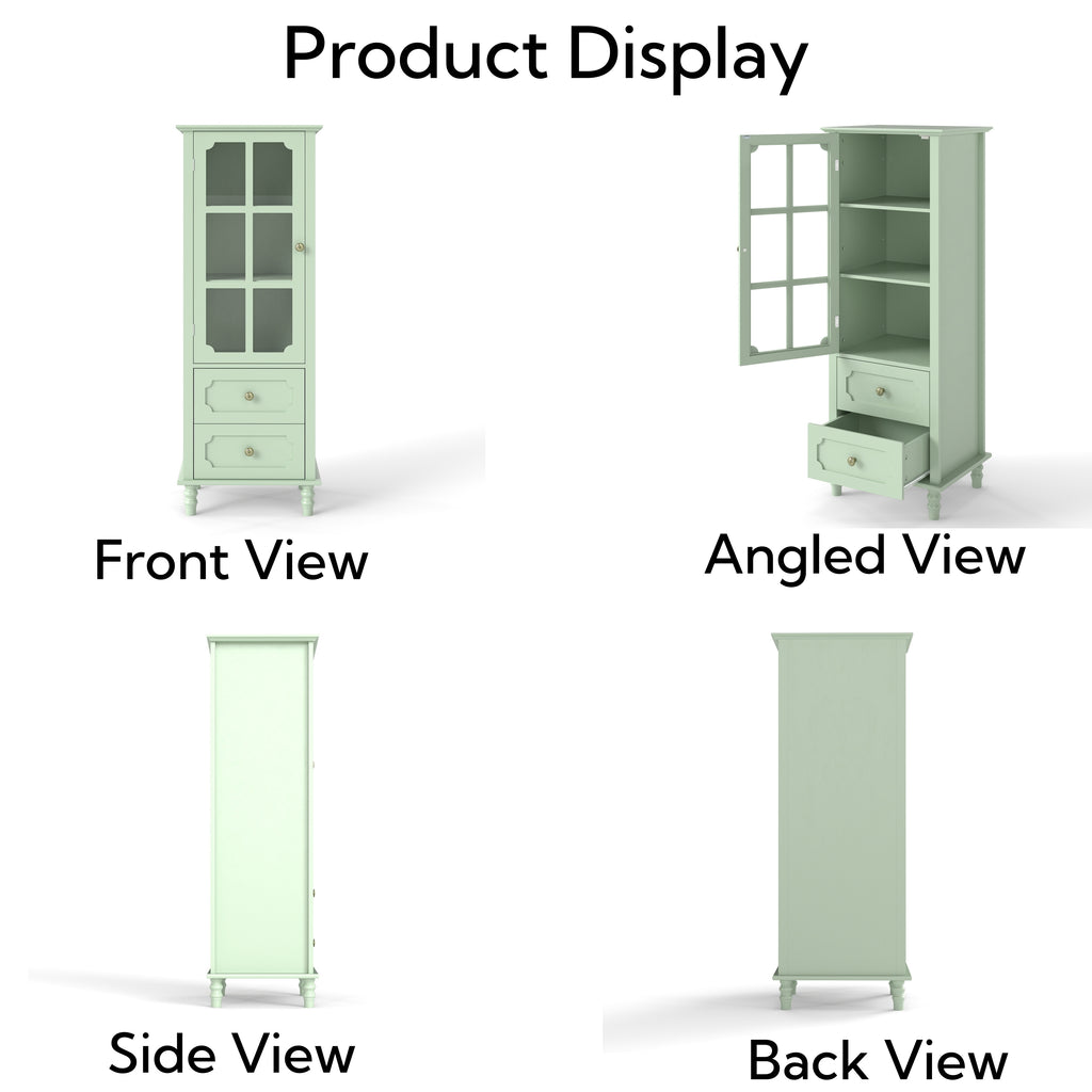 Minimalism Buffet Cabinet with Glass Doors and Double Drawer