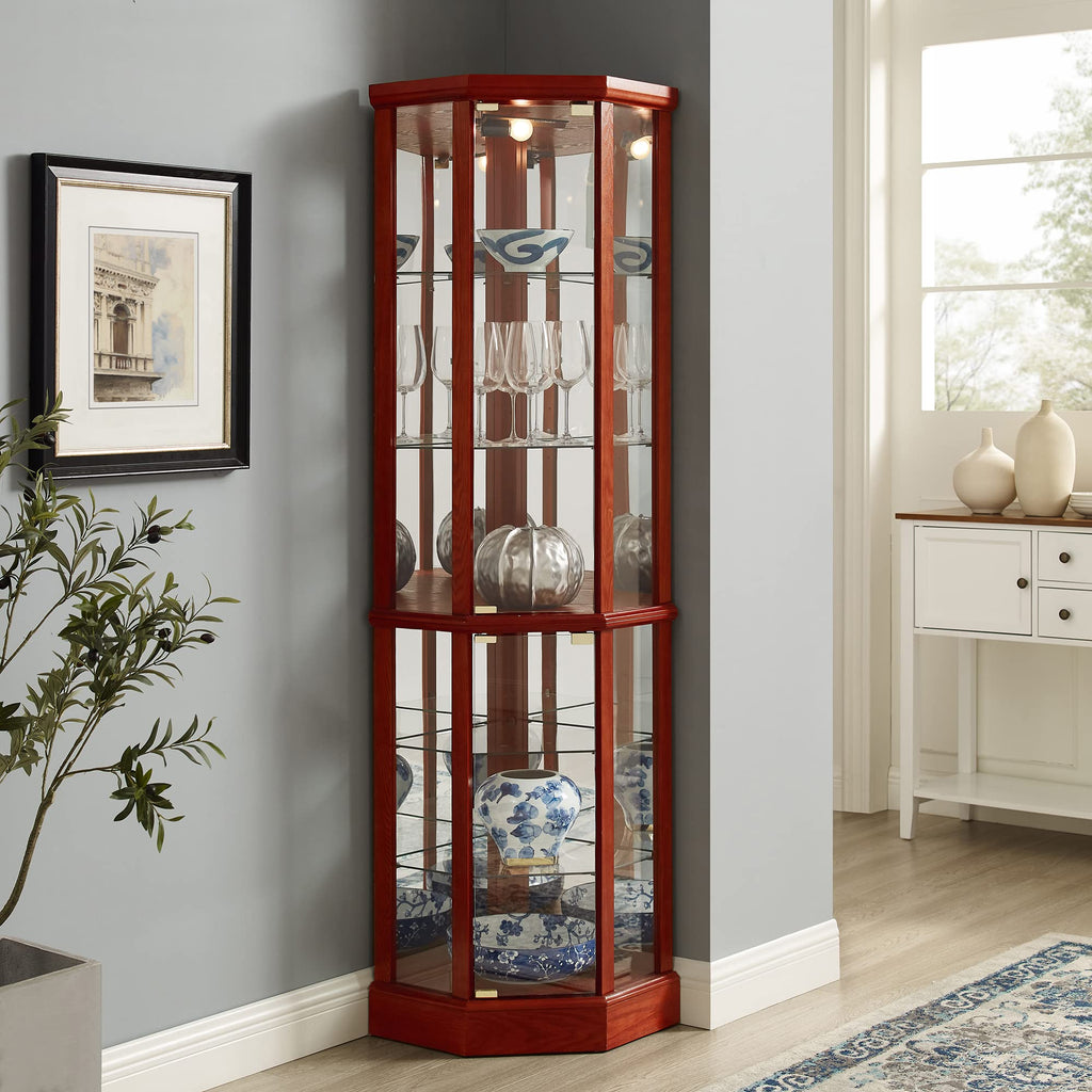 6 Shelf Lighted Corner Curio Cabinet with Adjustable Shelves