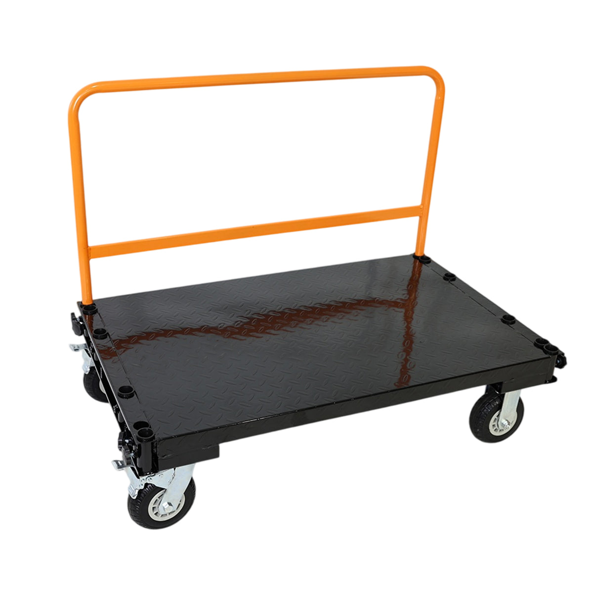 Heavy Duty Steel Platform Cart with Adjustable Guardrails, Yellow and Black