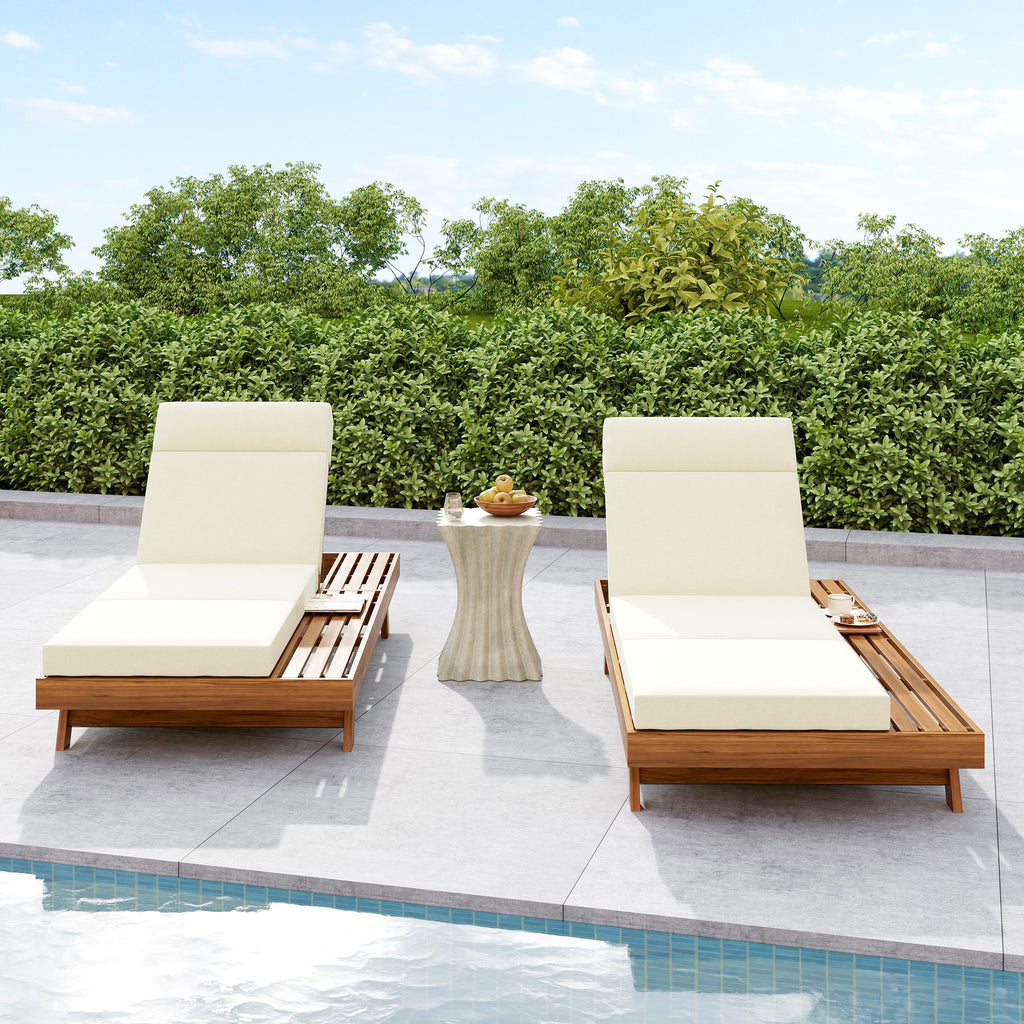 Lounge Chaise Set With Headrest - Acacia Wood & Water-Resistant Cushions
