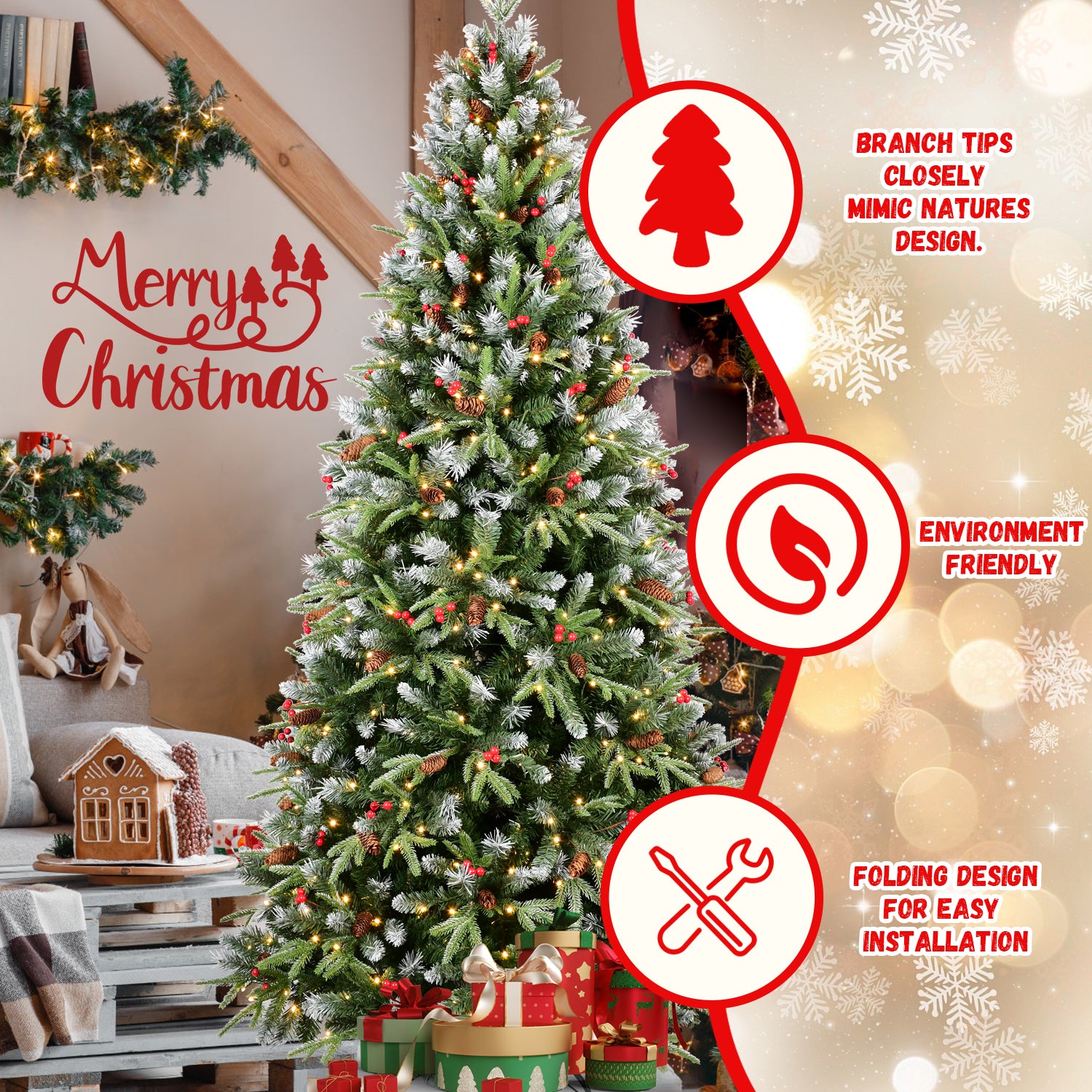 7FT Christmas Tree with 450 Warm Lights
