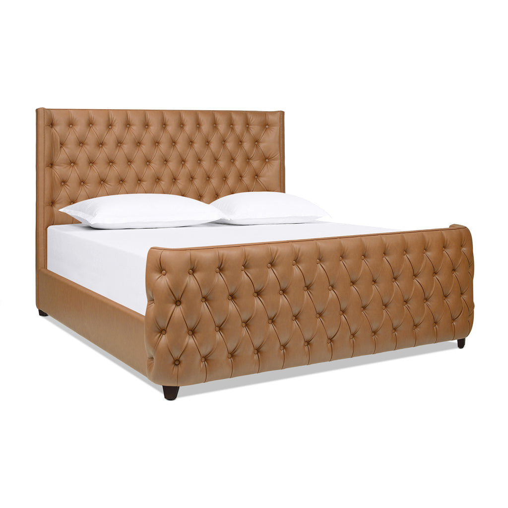 Brooklyn King Tufted Panel Bed Headboard and Footboard Set, Tan Brown