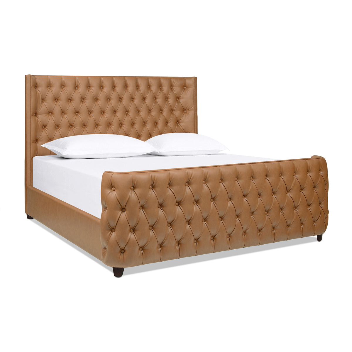 Brooklyn King Tufted Panel Bed Headboard and Footboard Set, Tan Brown