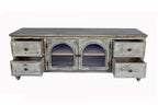 60" Farmhouse TV Stand with 4 Drawers & 2 Glass Doors