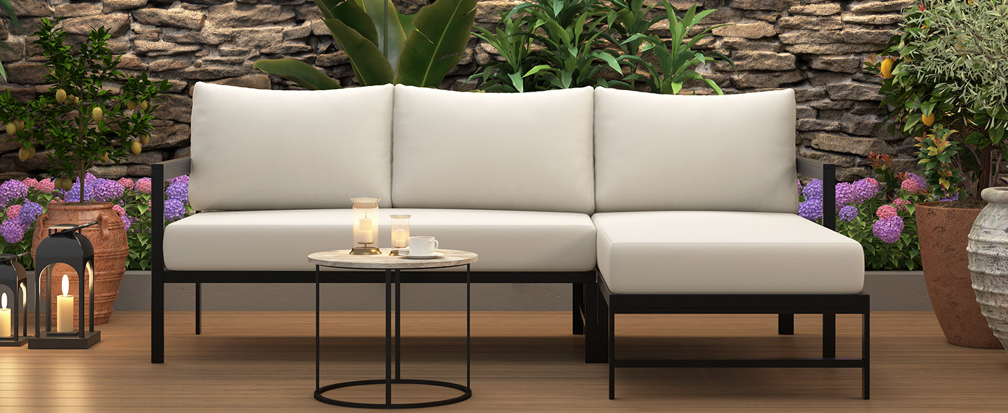 U_Style Outdoor L-Shaped Sofa with Iron Frame