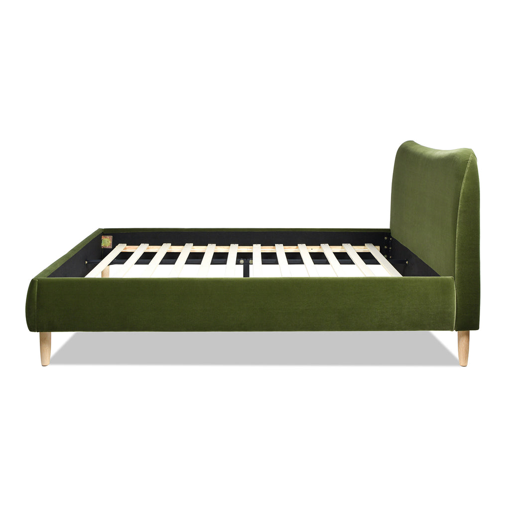 Roman Curved Headboard Upholstered Platform Bed, King, Olive