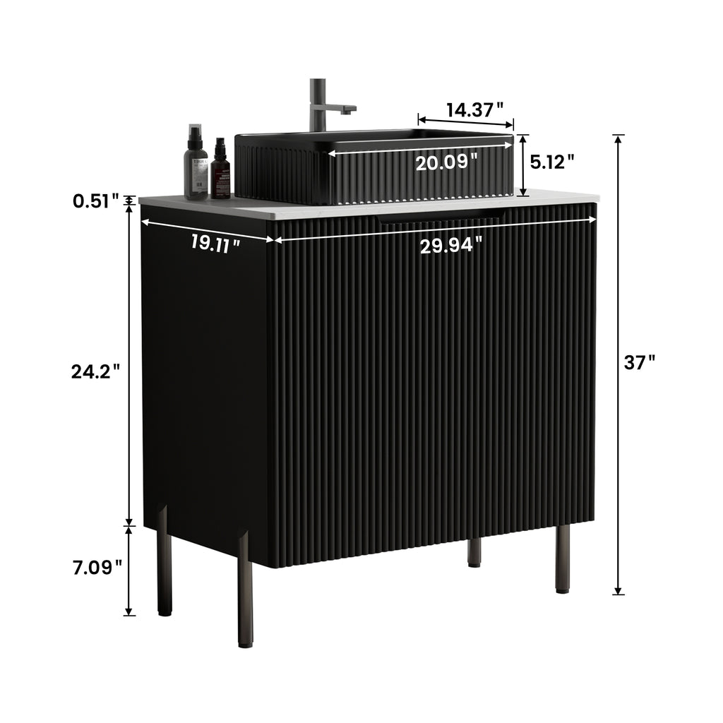 Torino 30-Inch Bathroom Vanity with Ceramic Sink, Black and White