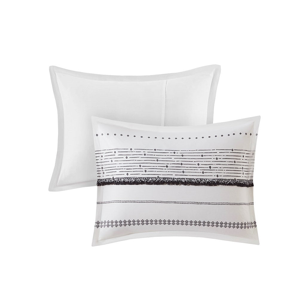 Cotton Printed Comforter Set with Trims - Black/White King/Cal King