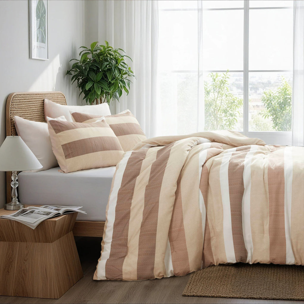 3-Piece Full/Queen Stripe Textured Print Comforter Set