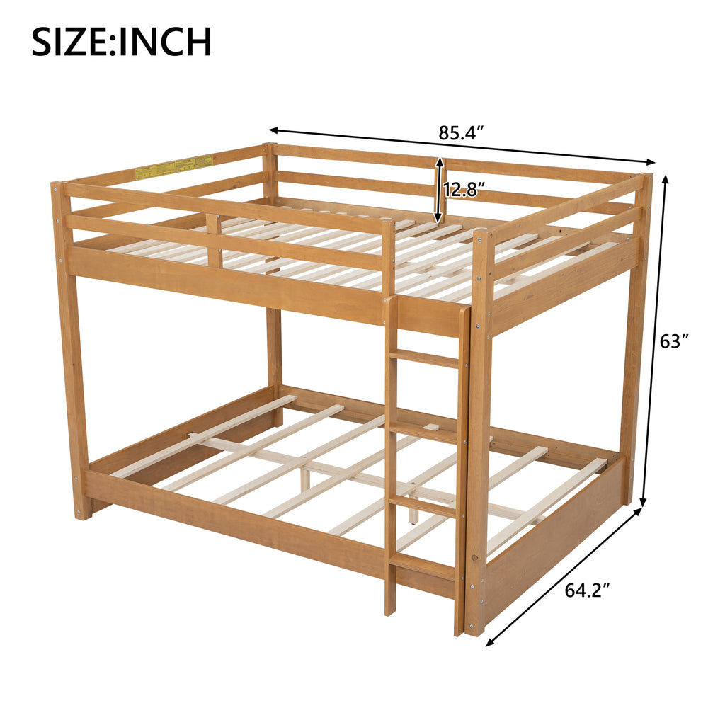 Wood Queen Size Bunk Bed with Ladder, Wood Color