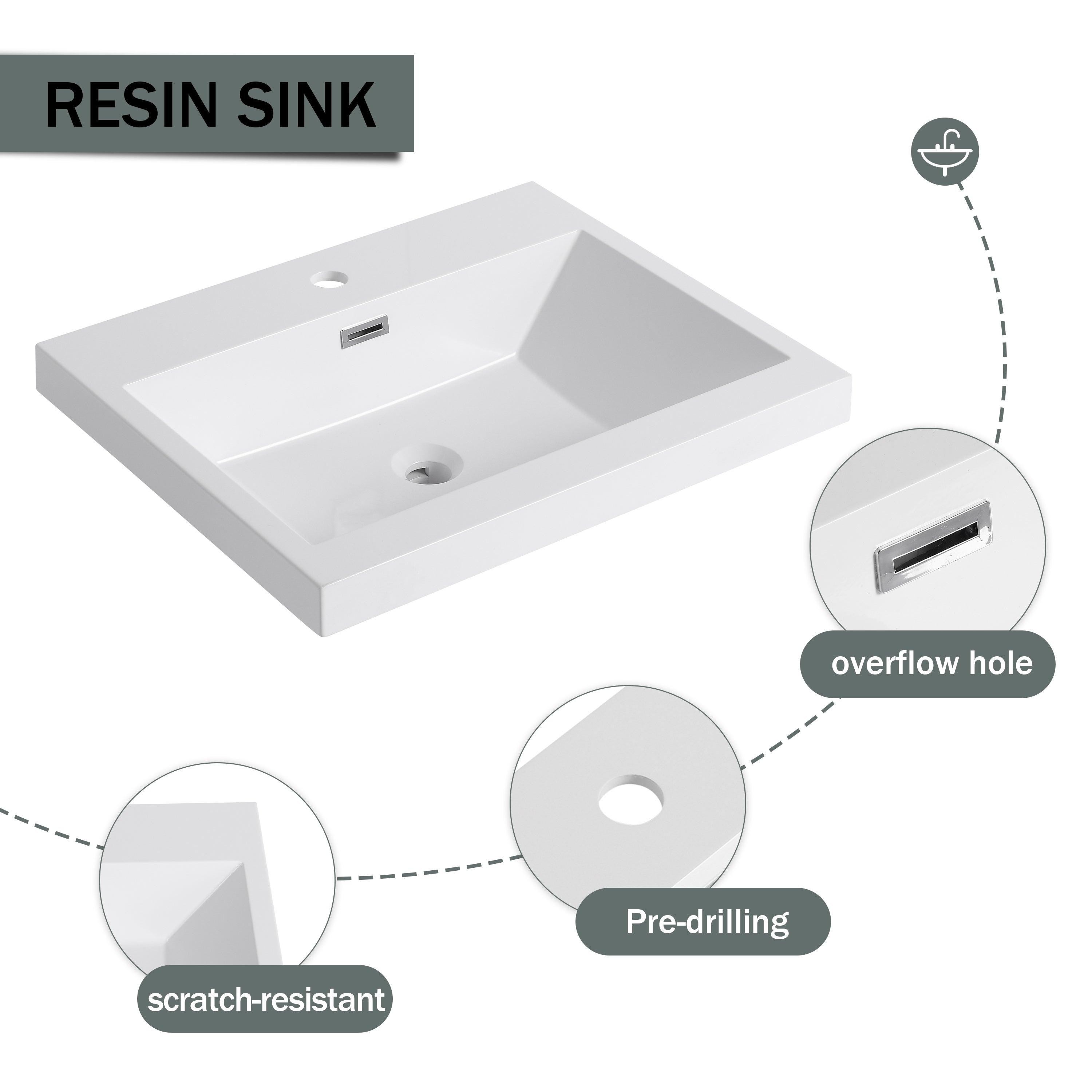 24" Freestanding Bathroom Vanity with Resin Sink