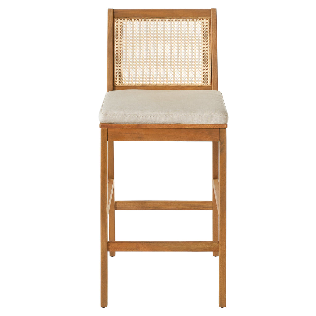 Kirkby Outdoor Barstool with Cushion, Teak Finish Wood