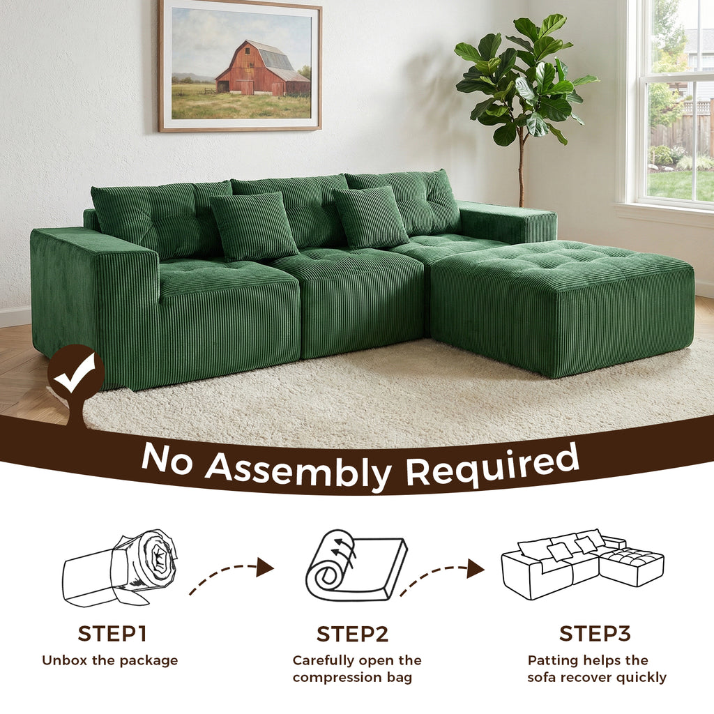 101" L-Shaped Modular Compression Sofa, Green