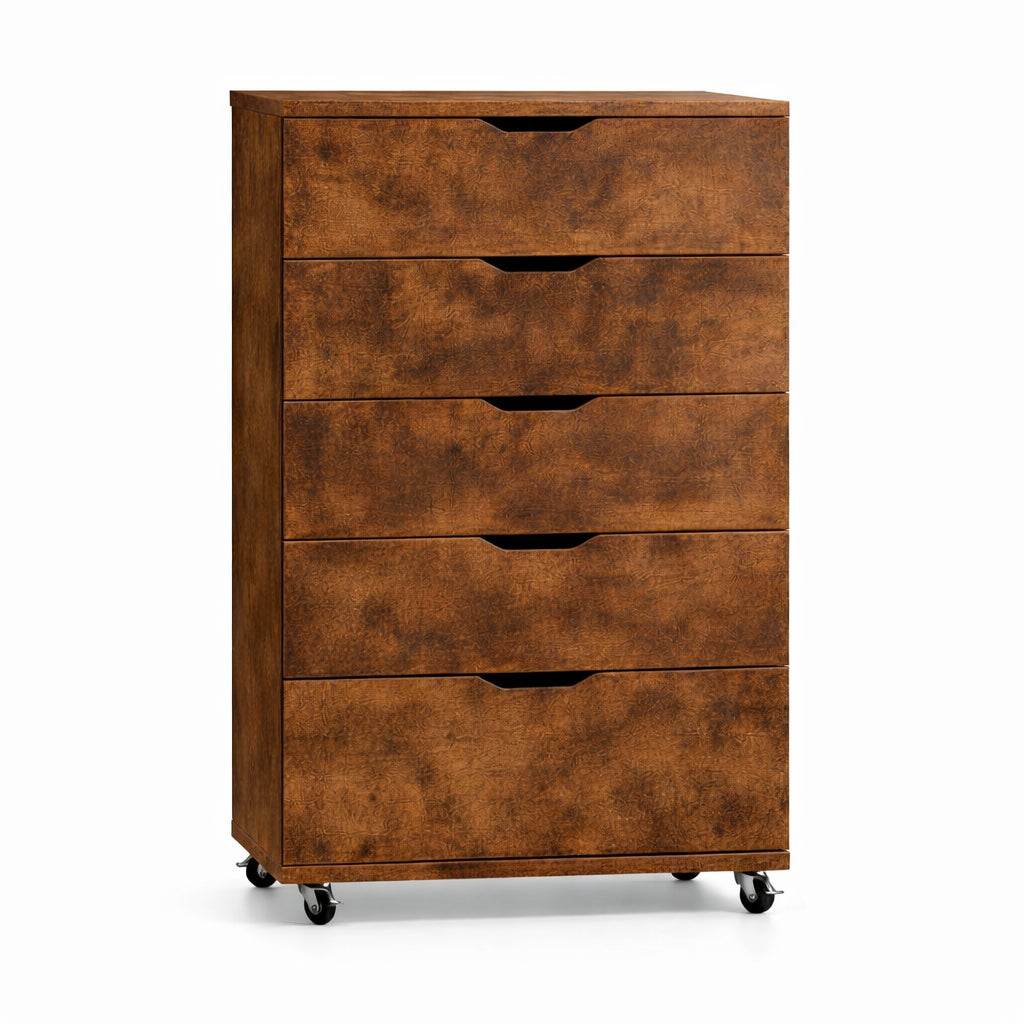 Rustic 5 Drawer Dresser on Wheels