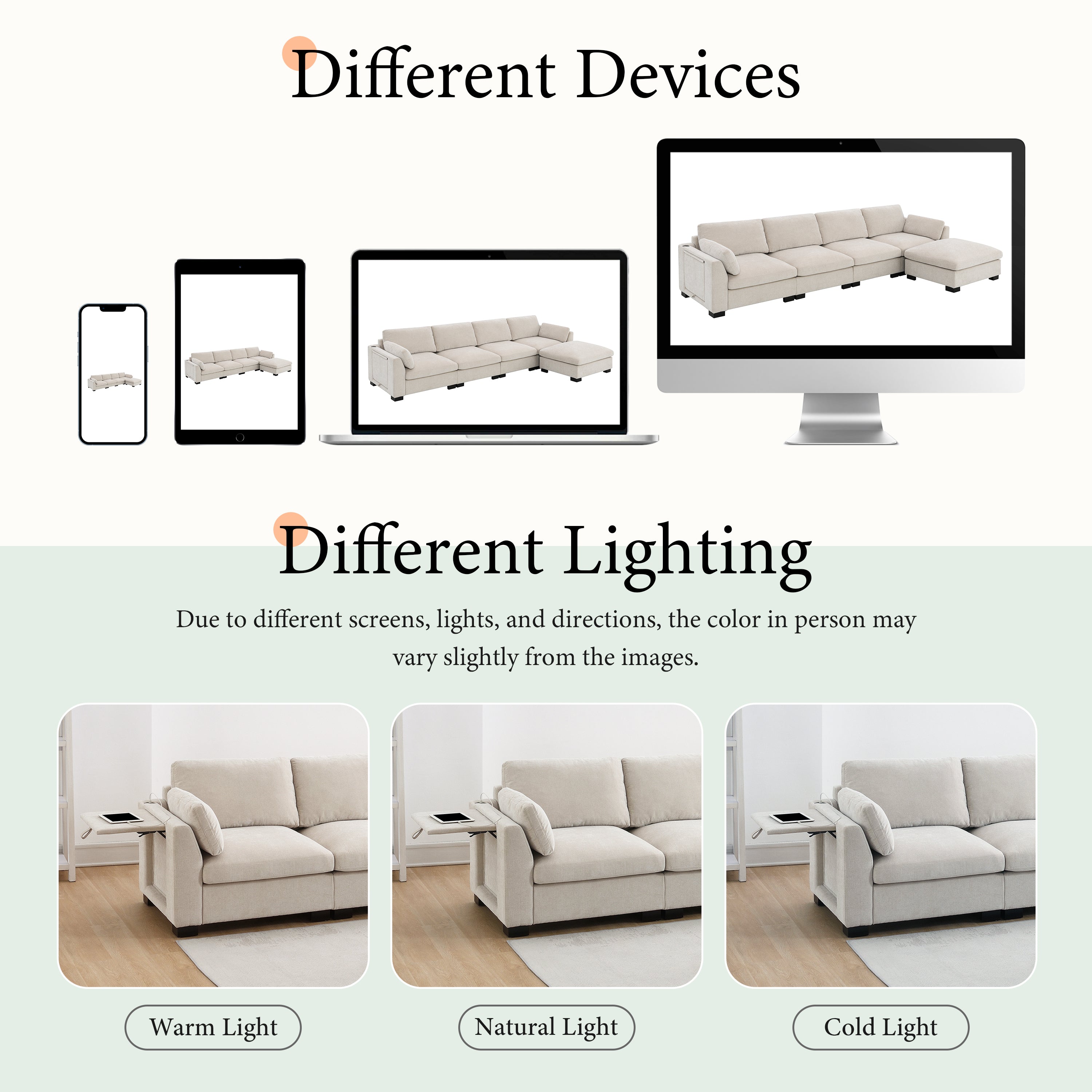 130" Modular Sectional Sofa with Folding Table and Charging Ports