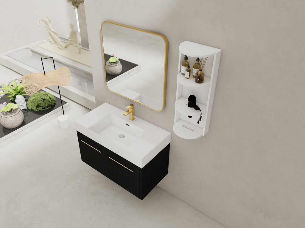36 Inch Wall-Mounted Bathroom Vanity with Sink and Storage Rack