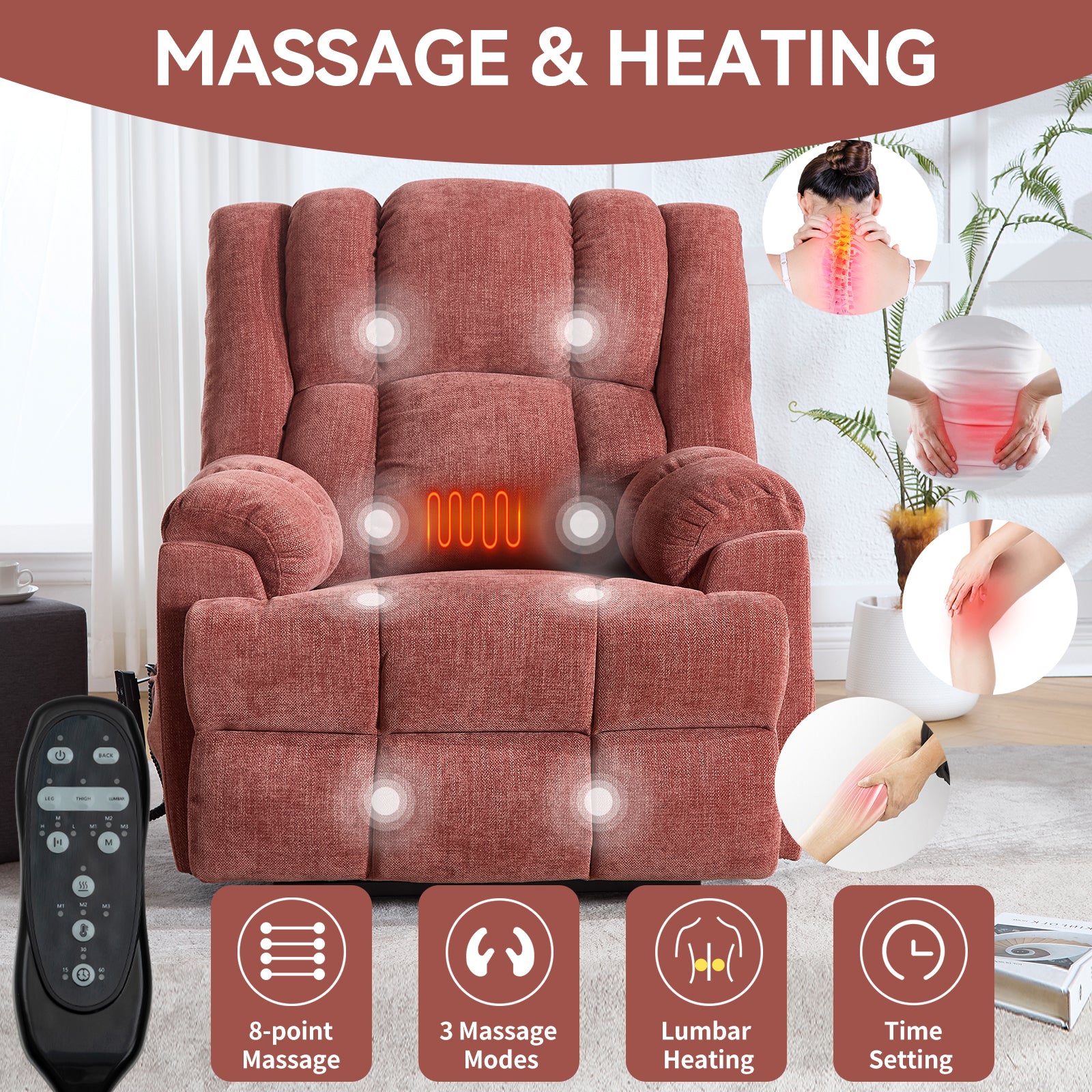 Dual Motor Heat Massage Electric Power Lift Recliner