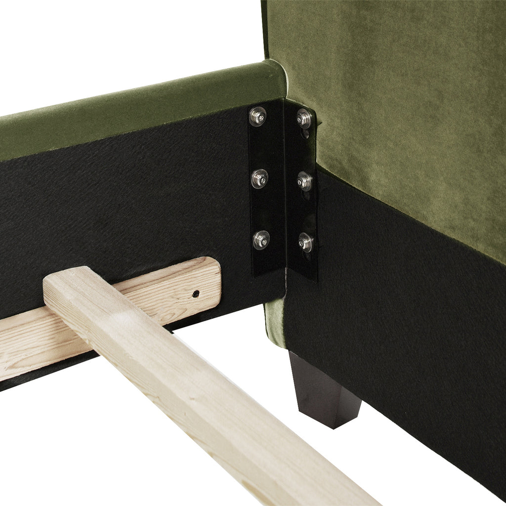 Marcella Upholstered Shelter Headboard Bed Set, Queen, Olive