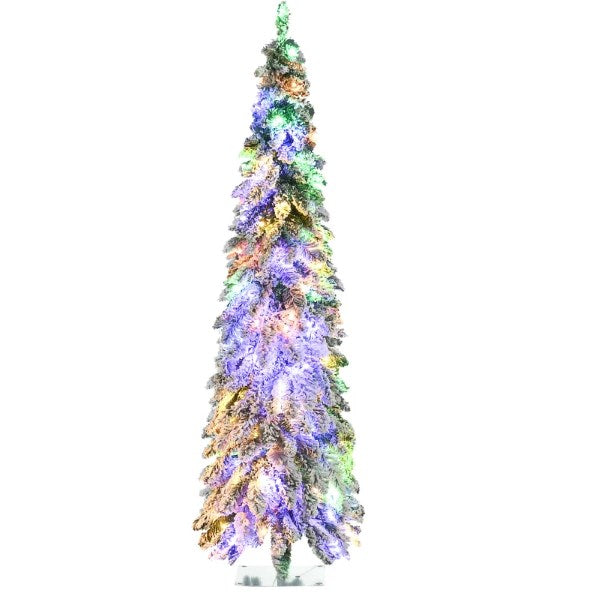 Downswept Shape Artificial Christmas Tree, 6-Foot Slim, Snow-Frosted, Prelit LED