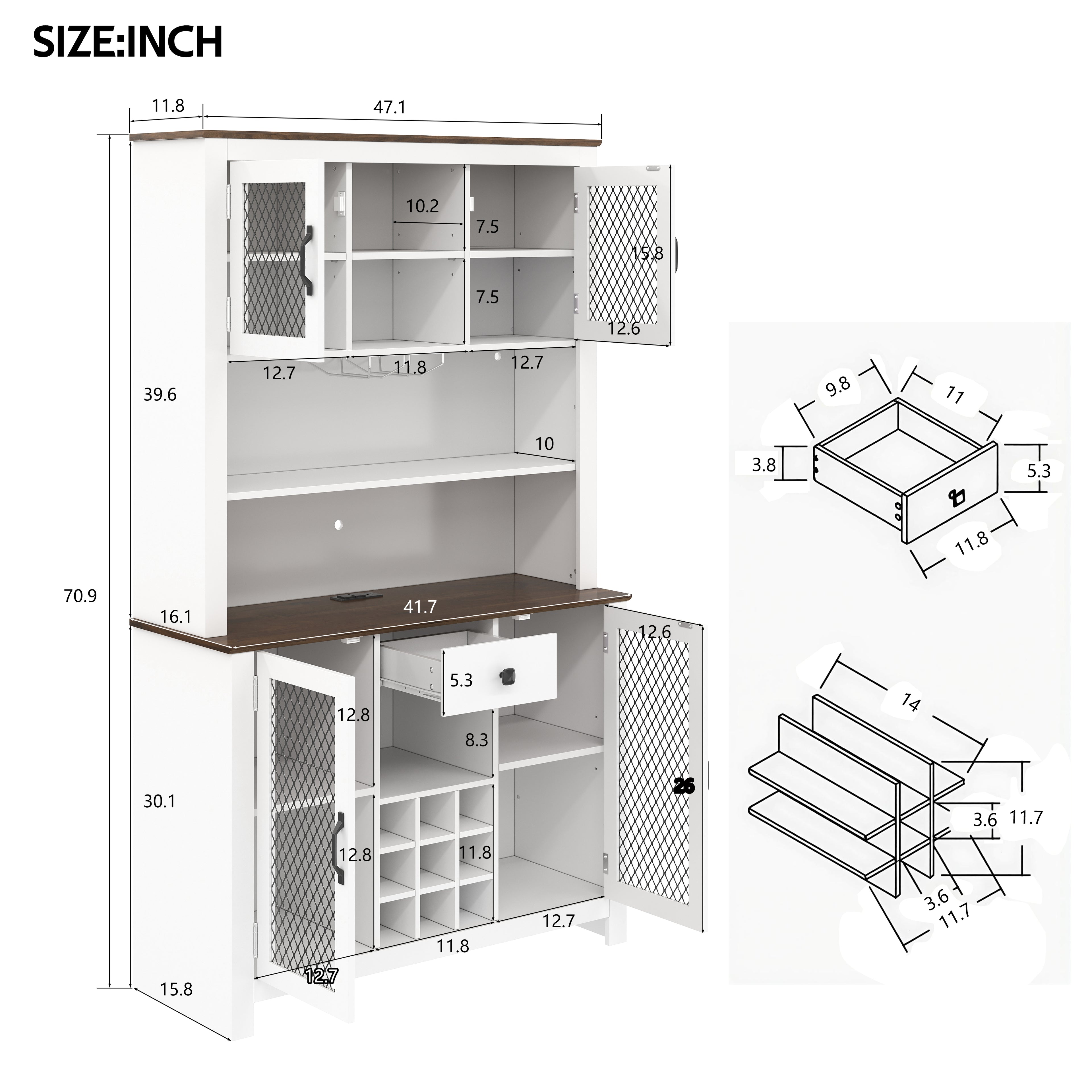 70.9" Kitchen Pantry Storage Cabinet