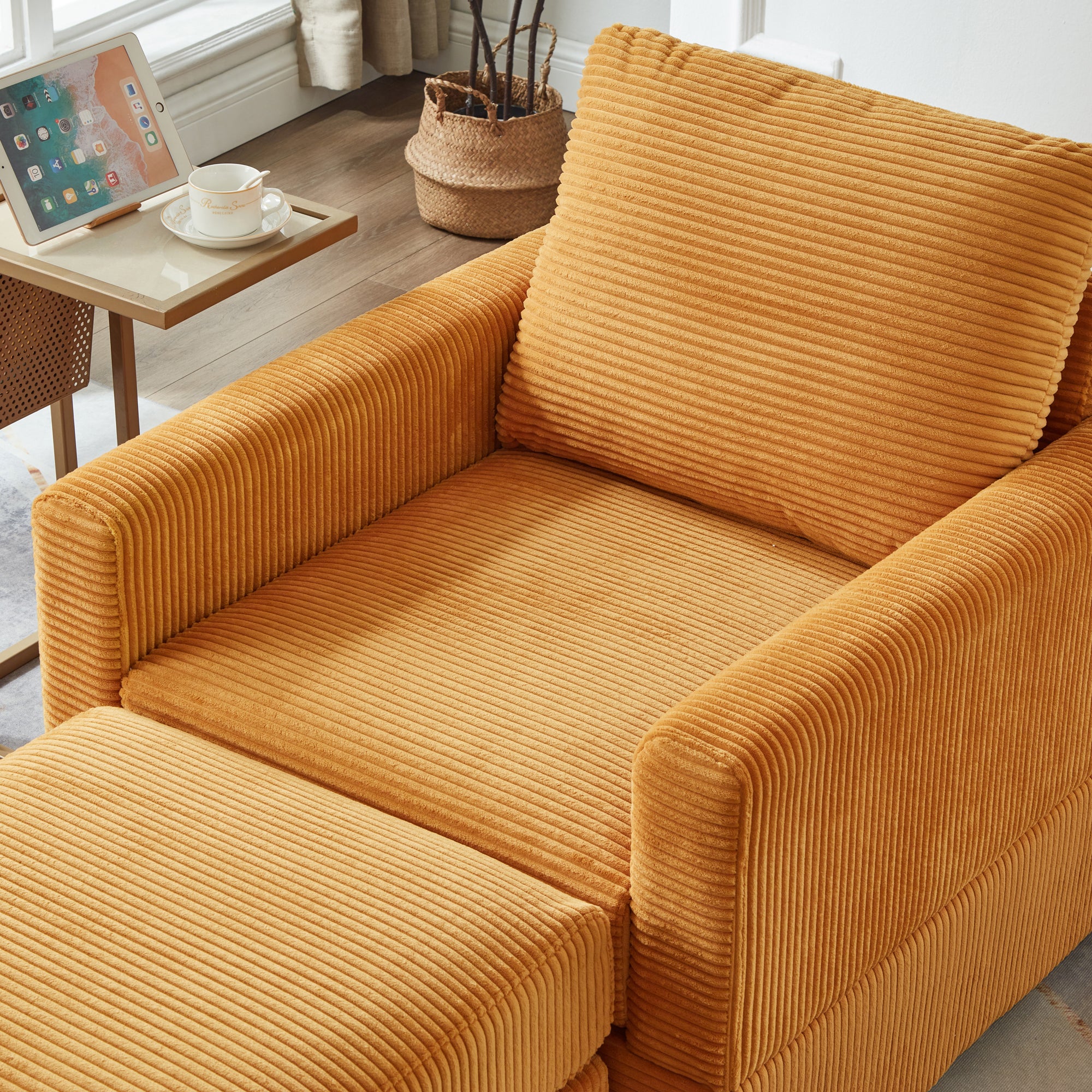 Classic Corduroy Chaise Lounge, Comfy Sofa Chaise Couch Chair