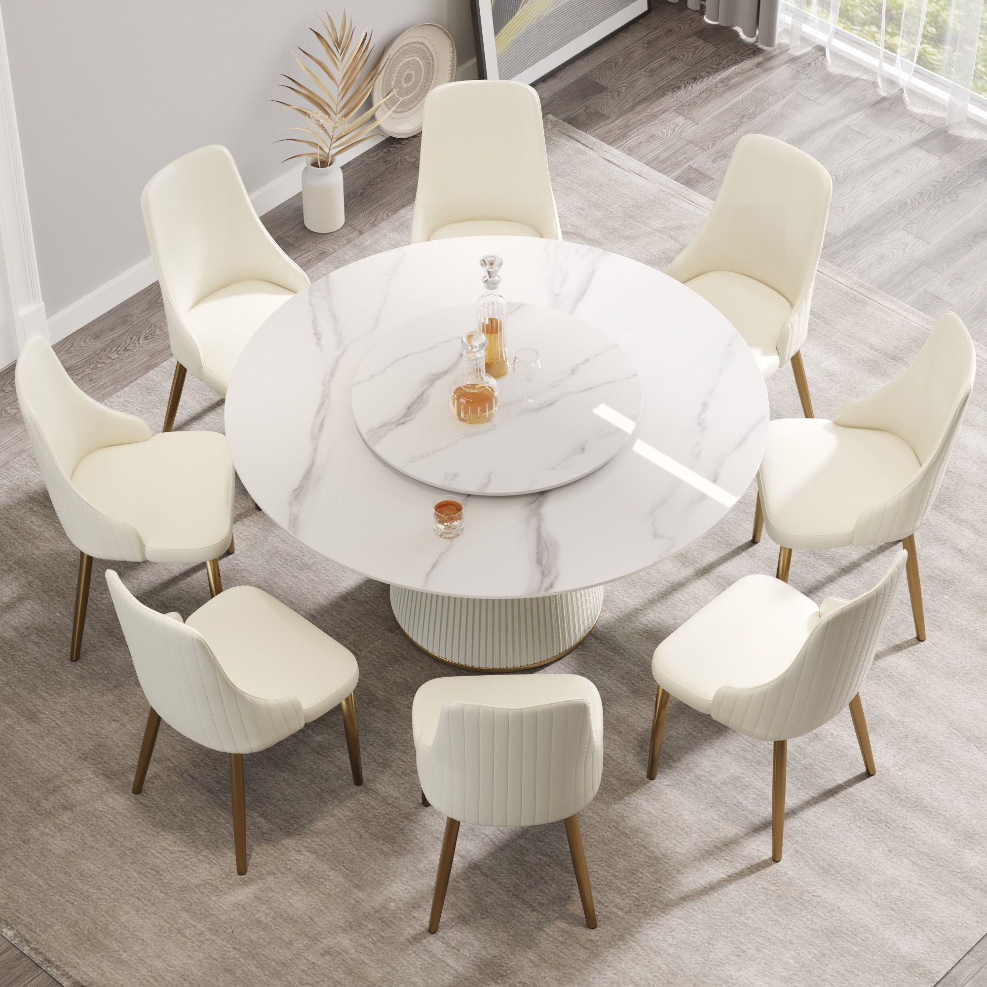 Modern Round Carbon Steel Base Dining Table