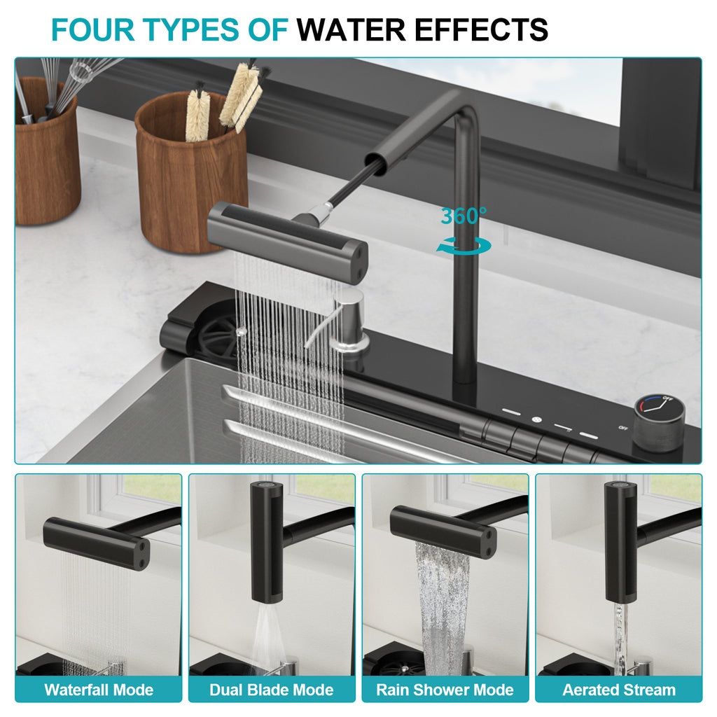30" Kitchen Sink Waterfall Sink - Multifunction Single Bowl