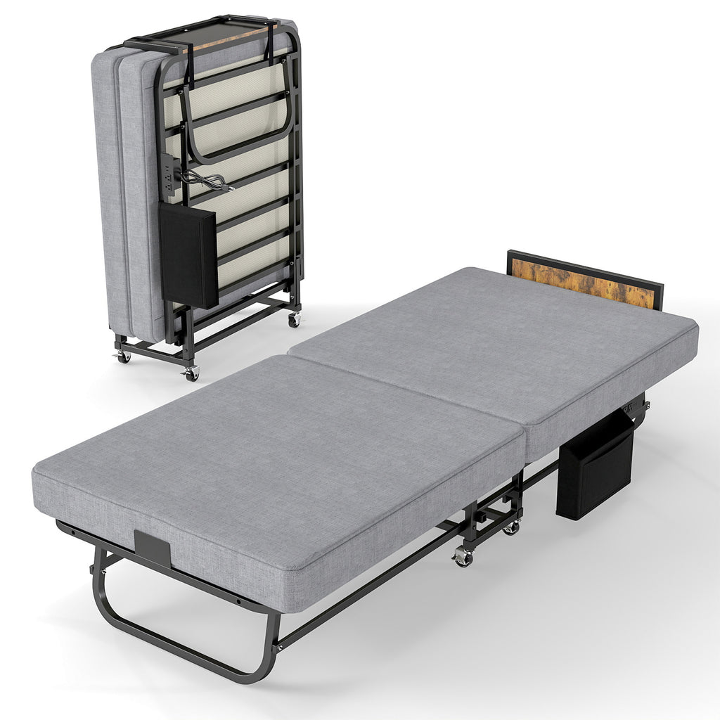 78" Folding Bed with Headboard & USB Charging Station