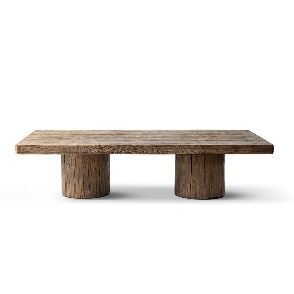 Arbor 60" Solid Reclaimed Elm Rectangular Plinth Coffee Table, Heritage Medium-Dark