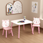 Kids Table and Chair Set, 3-Piece Wooden Toddler Desk with Animal Backrest