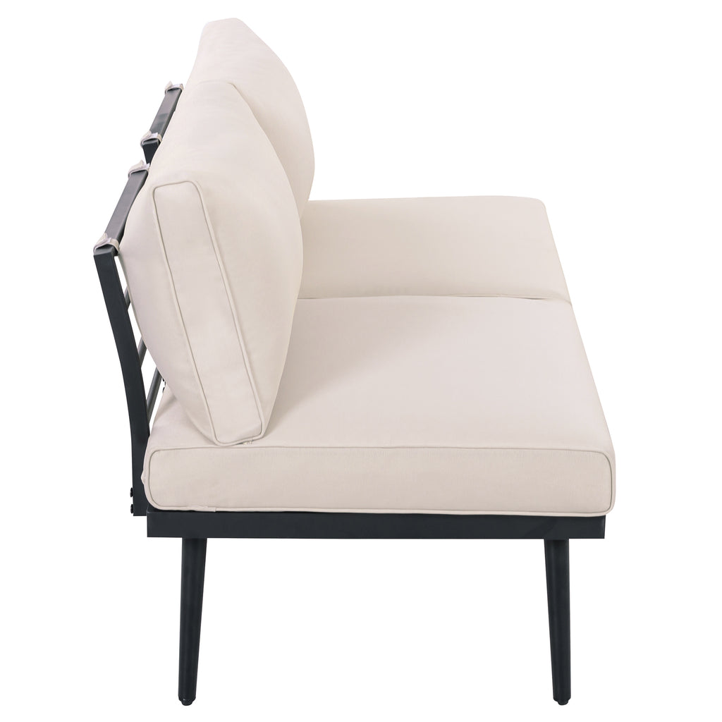 TREXM 6-Piece Outdoor Sectional Sofa Set with Round Nesting Coffee Tables