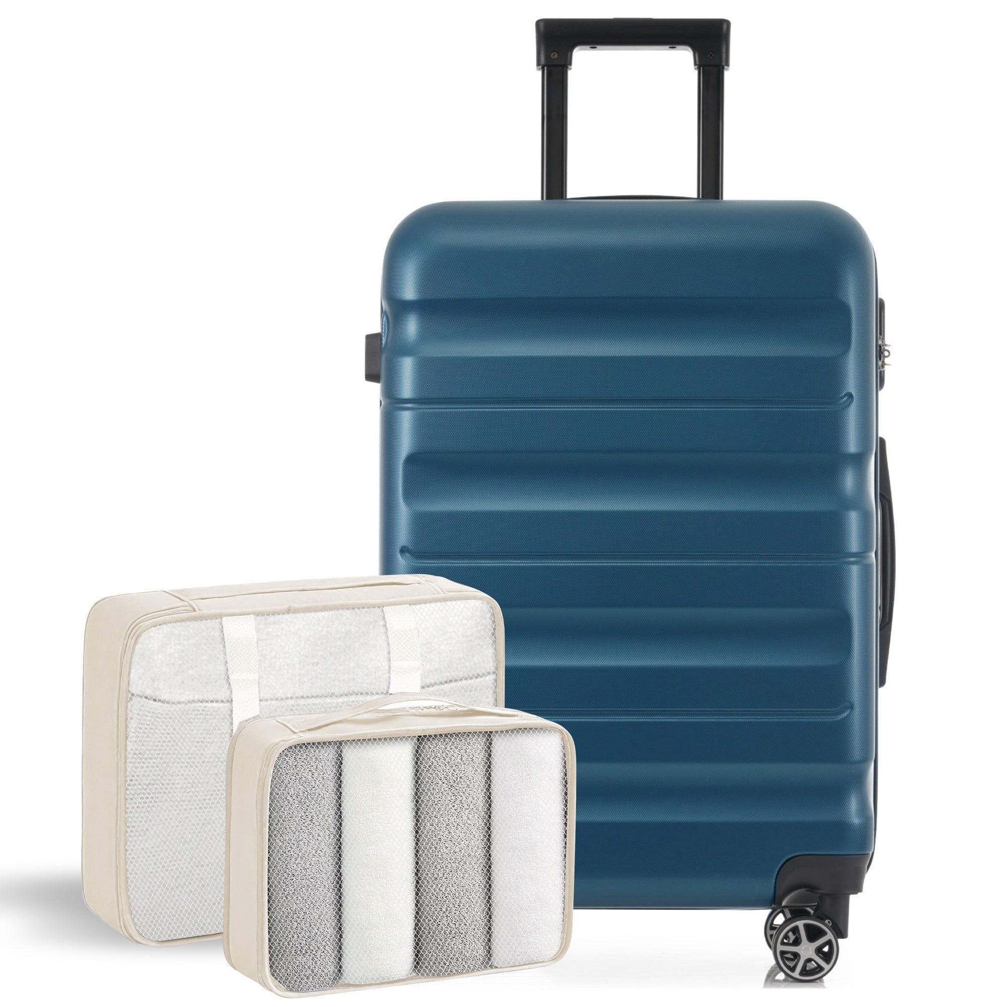 Hardshell ABS Luggage Set 24-Inch Spinner Suitcase with 2 Packing Cubes