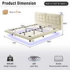 Queen Size Upholstered Floating Bed Frame with LED Lights
