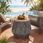 Outdoor Side Table with Rope and Acacia Wood