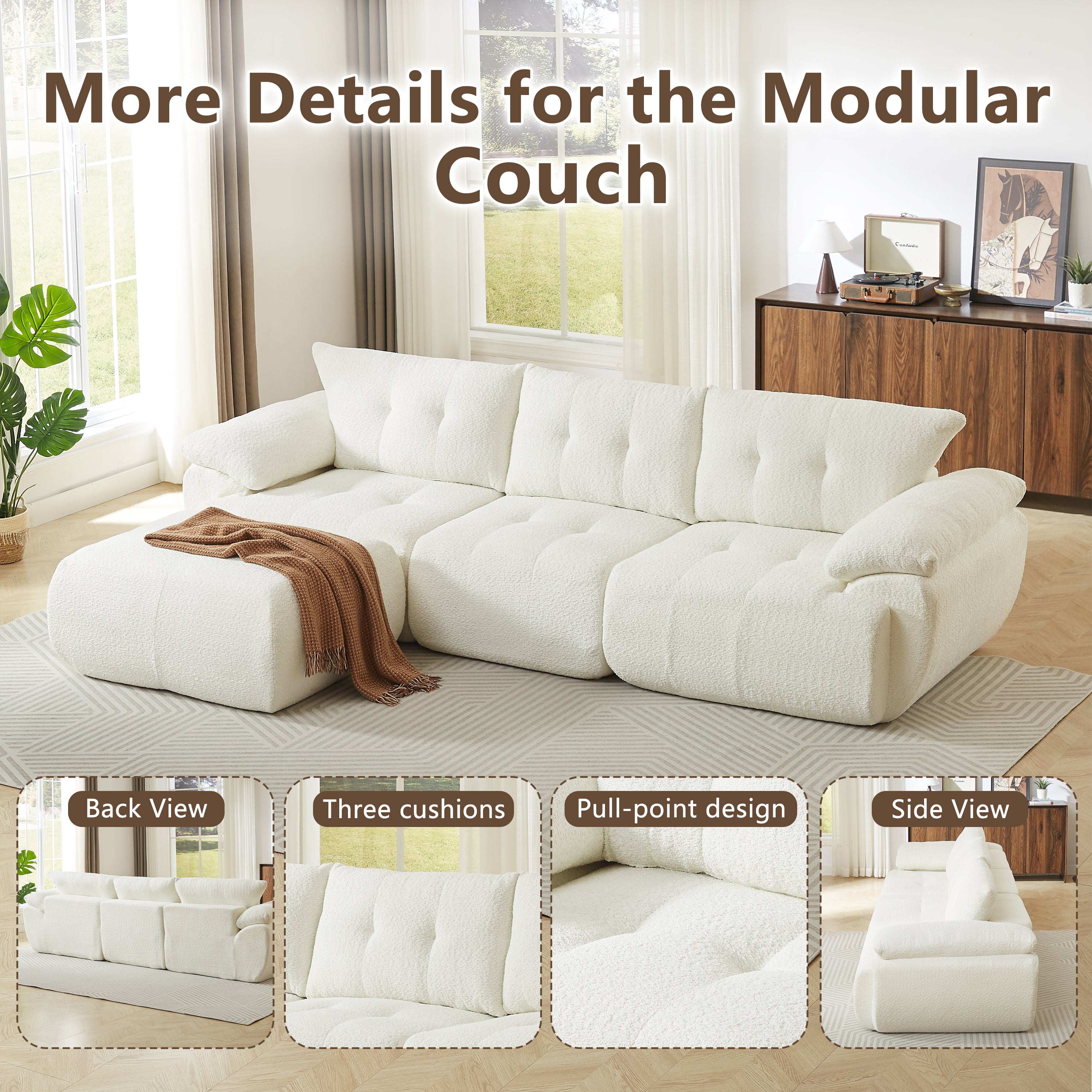 Large Modern 3-Seater Chenille Sofa