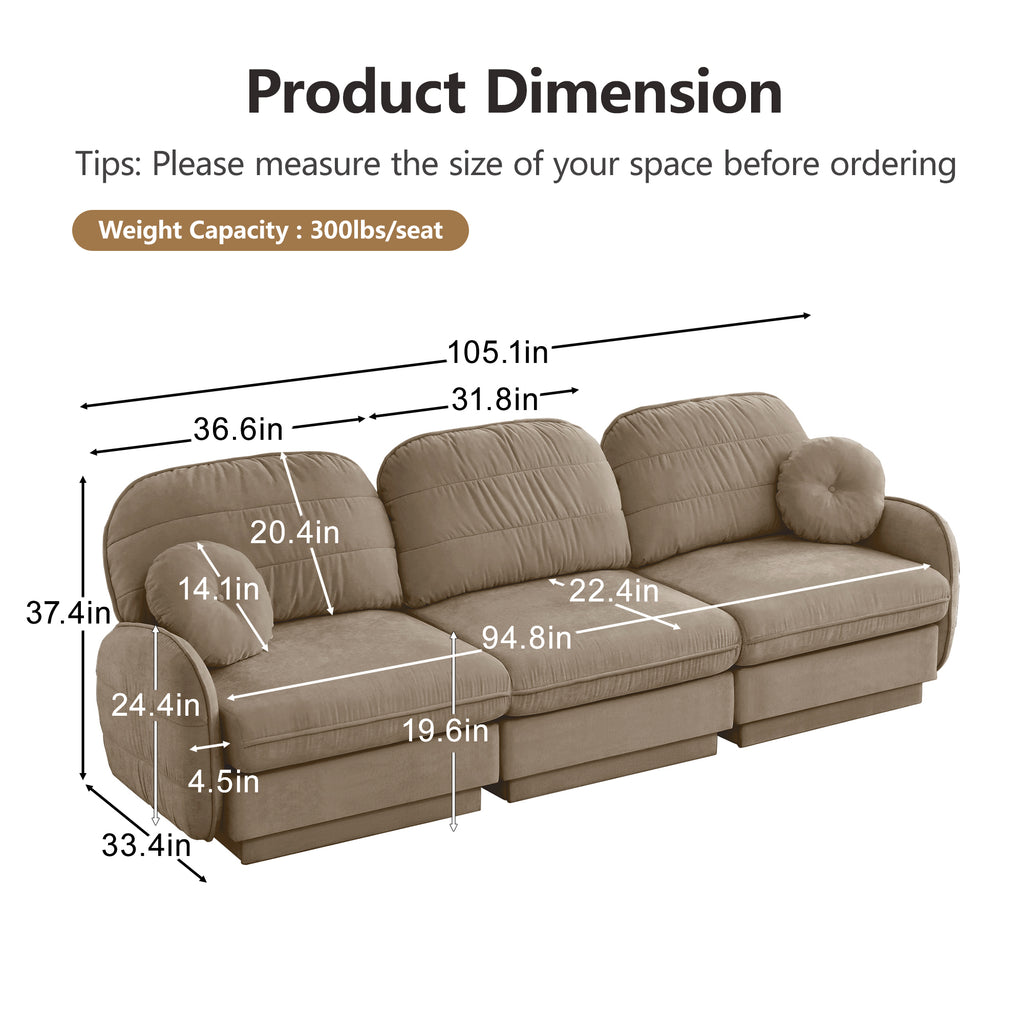 105" Chenille Cloud 3-Seater Sofa