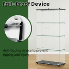 Glass Display Cabinet with 4-Shelf Double Doors and Lock