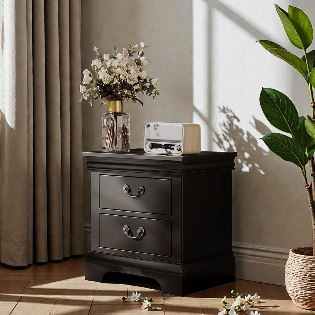 Classic Wooden Nightstand - Black