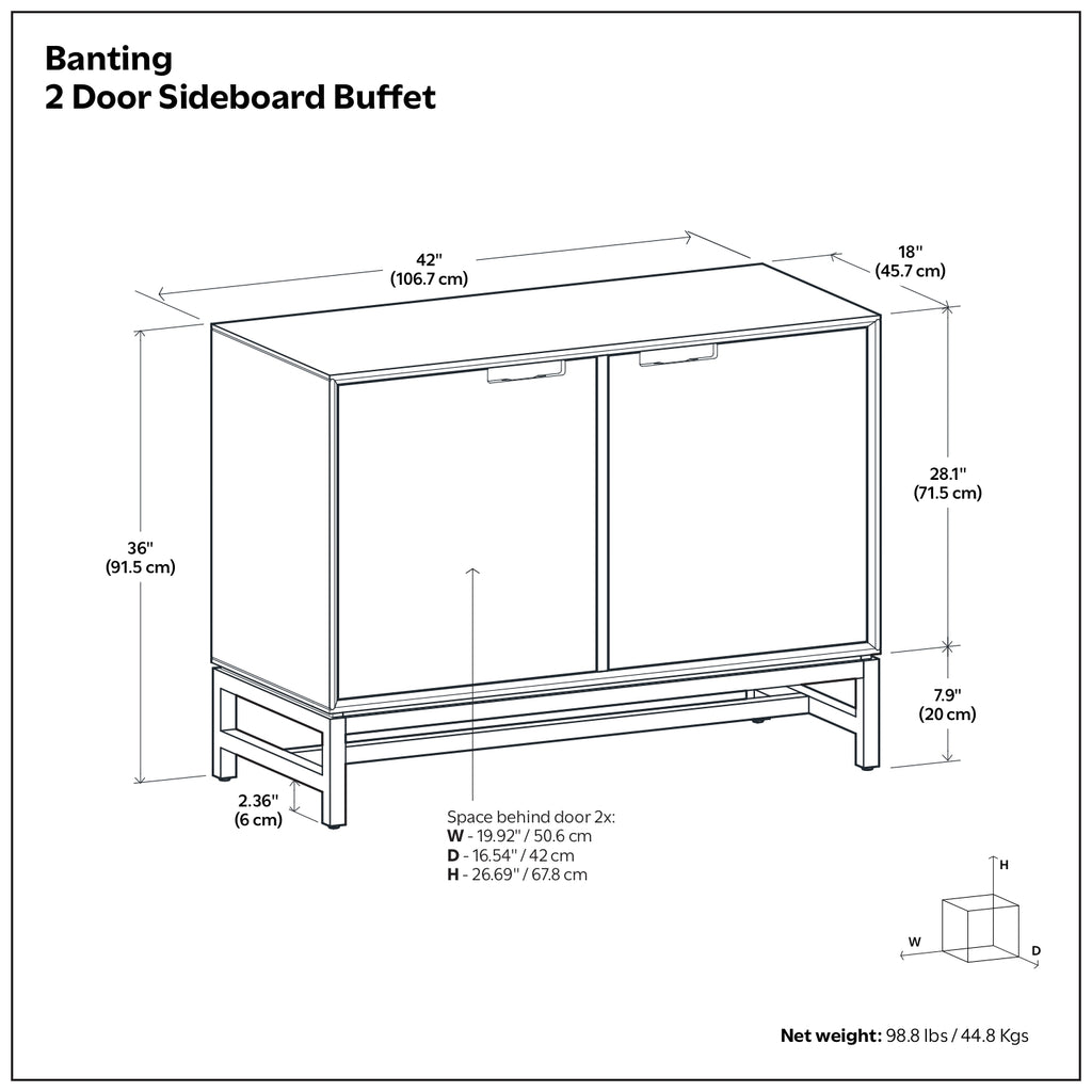 Banting 42 Inch Wide Solid Wood 2 Door Sideboard Buffet
