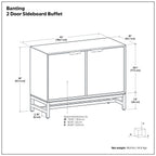 Banting 42 Inch Wide Solid Wood 2 Door Sideboard Buffet